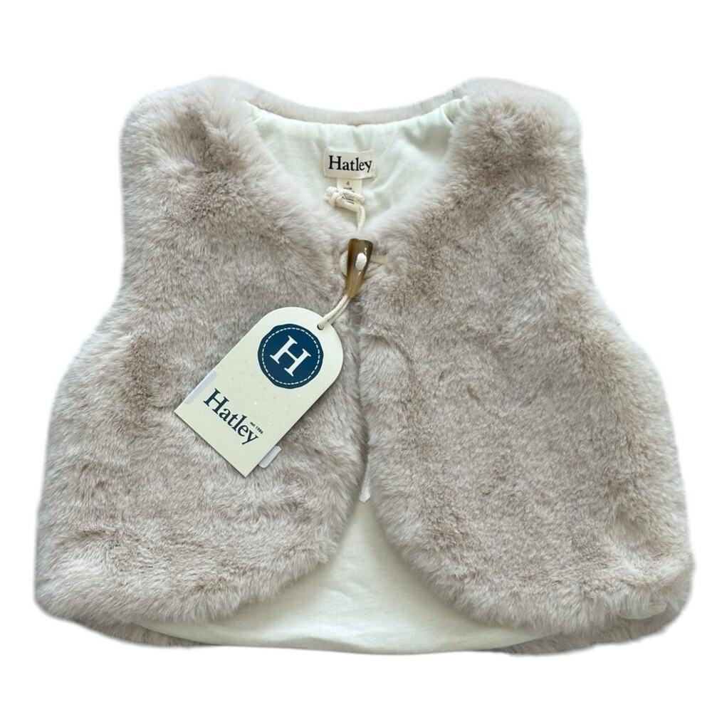 Hatley Girls Faux Fur Vest Ivory Cream Size 4 NWT